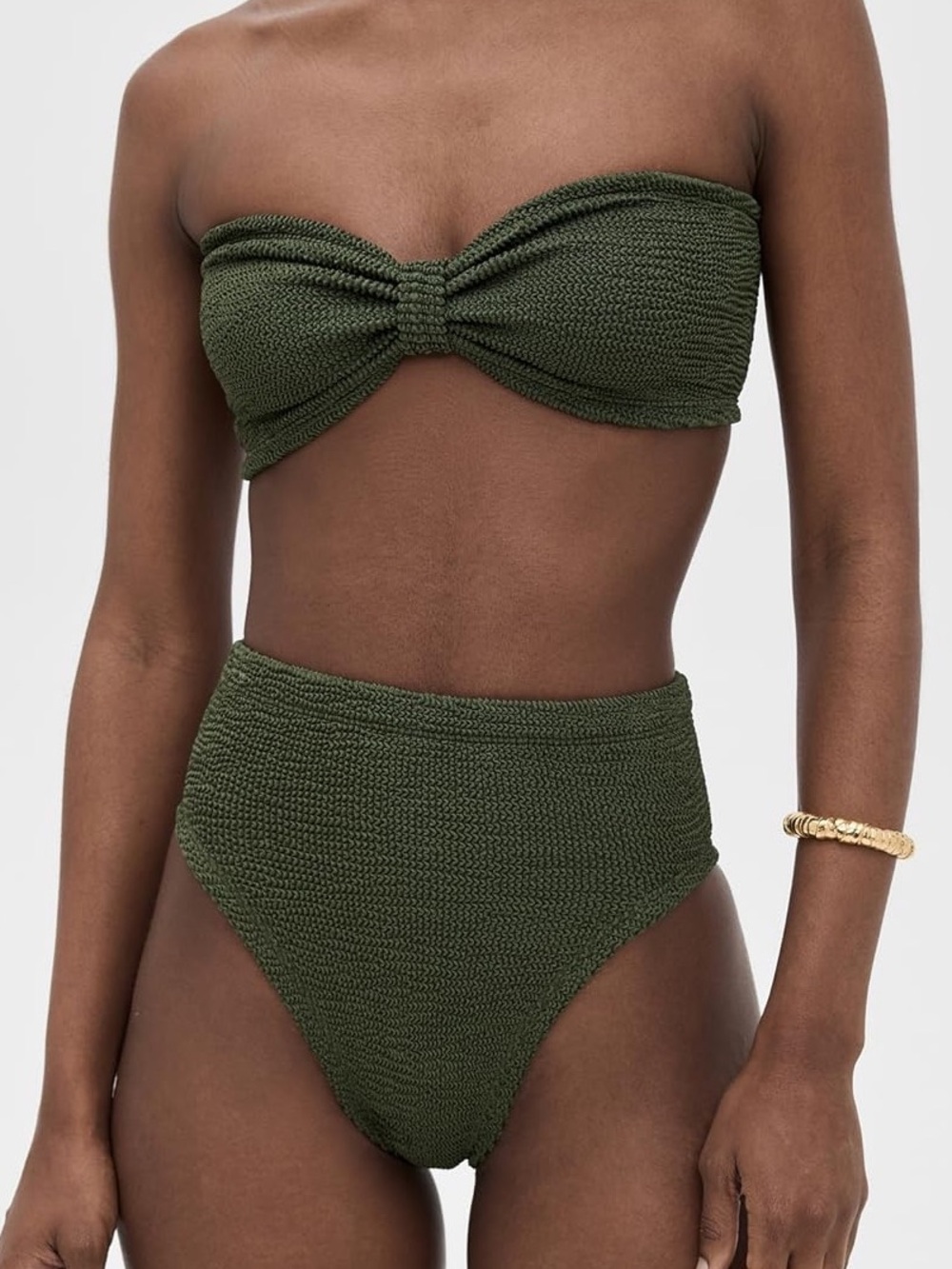 Hunza G Olive Green Textured Bandeau Bikini Set